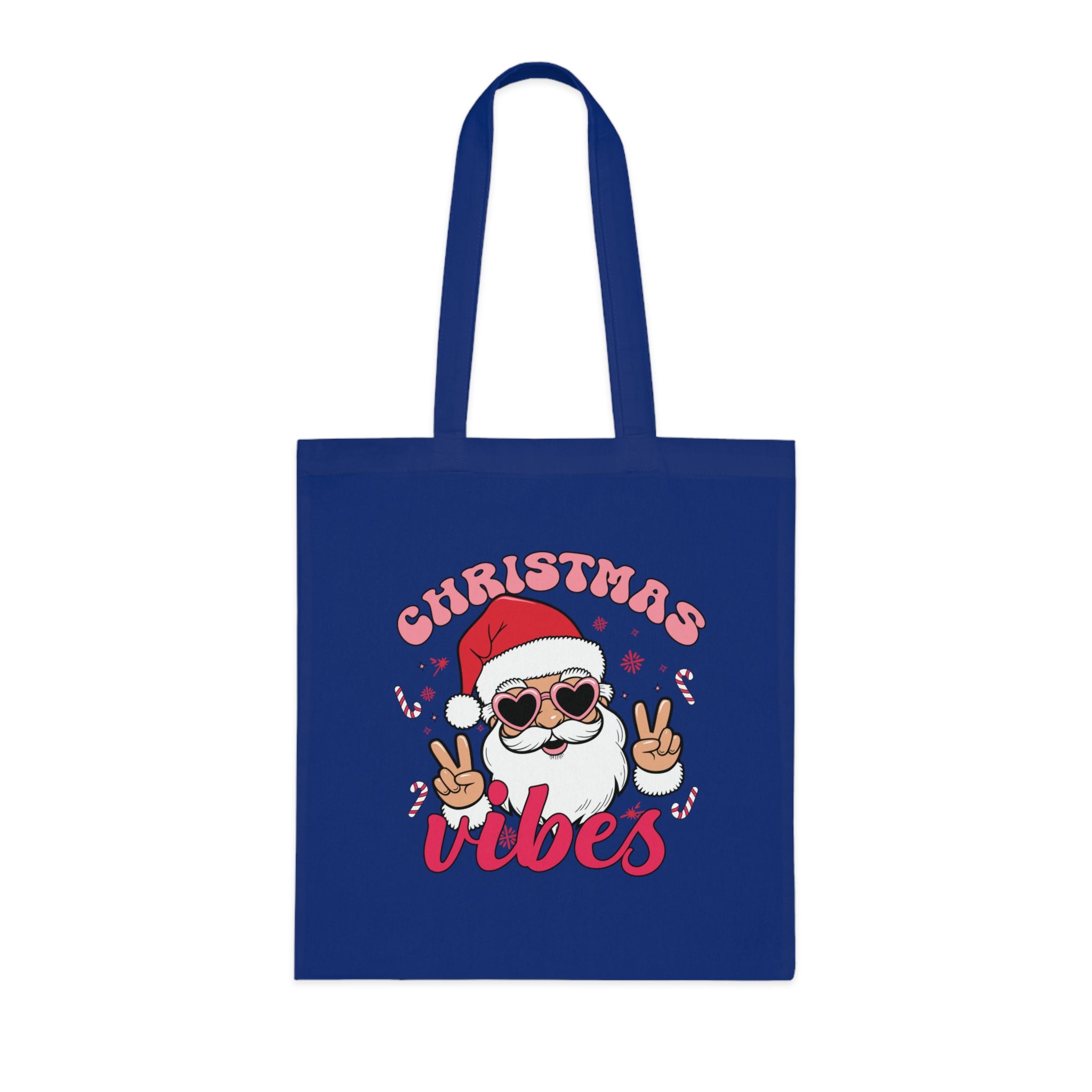 Christmas Vibes Cotton Tote Bag — Santa Peace Sign Holiday Market Tote
