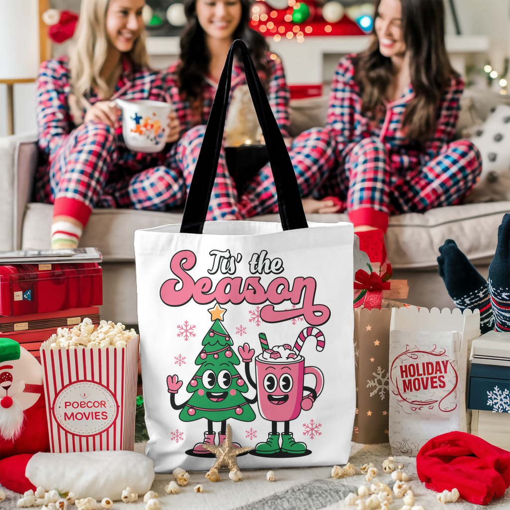 'Tis the Season Christmas Tree & Hot Cocoa Cute Holiday Cotton Tote