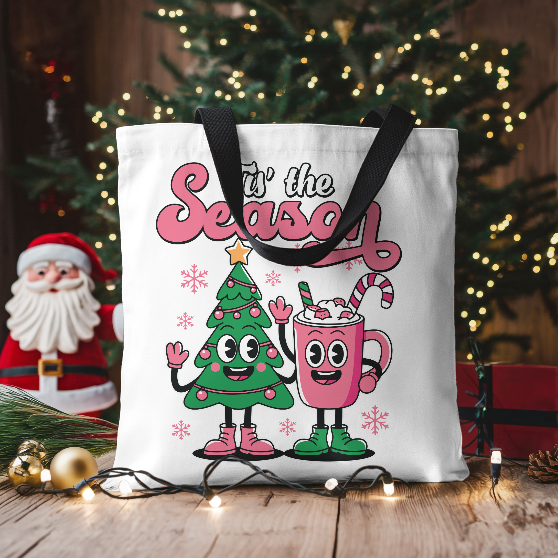'Tis the Season Christmas Tree & Hot Cocoa Cute Holiday Cotton Tote