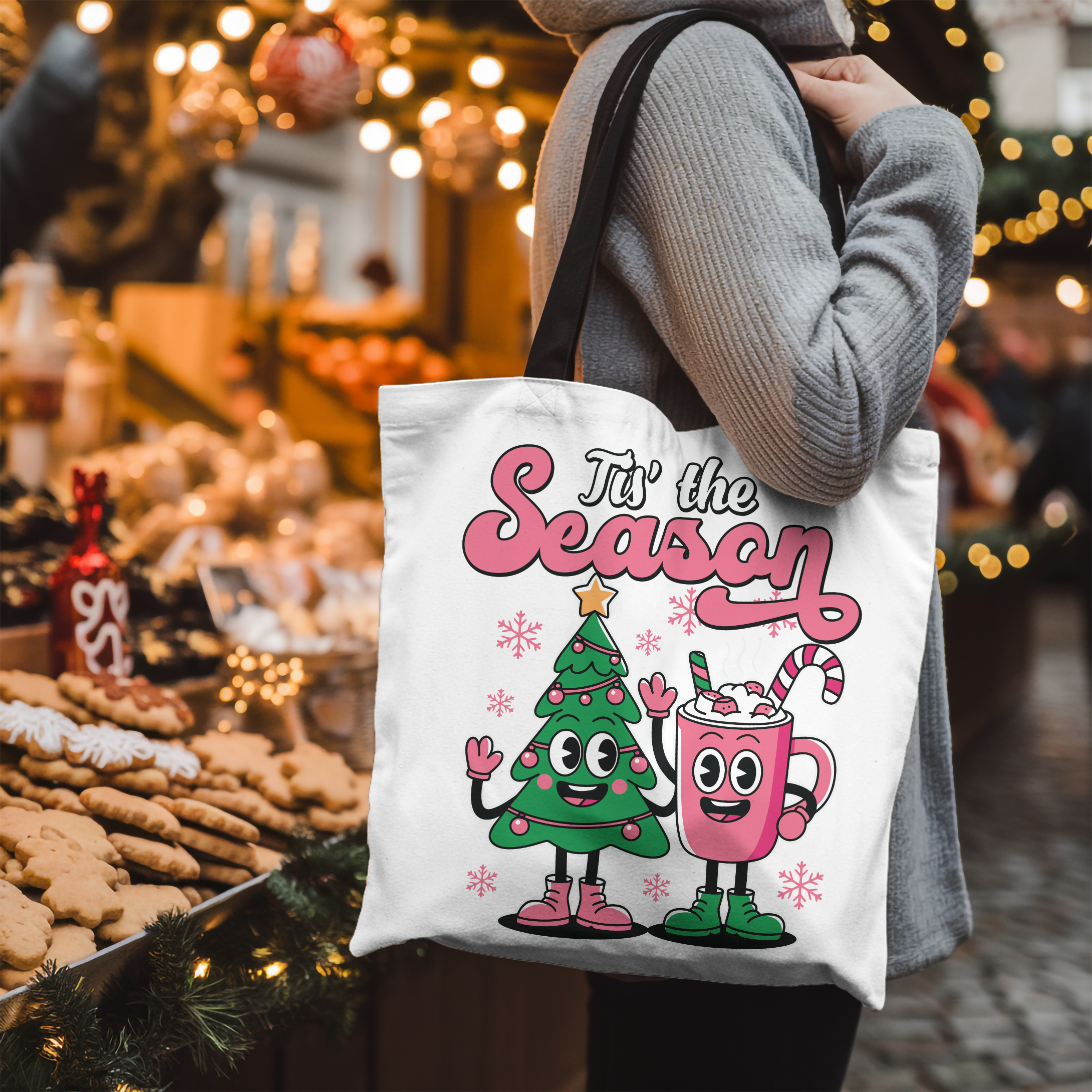 'Tis the Season Christmas Tree & Hot Cocoa Cute Holiday Cotton Tote