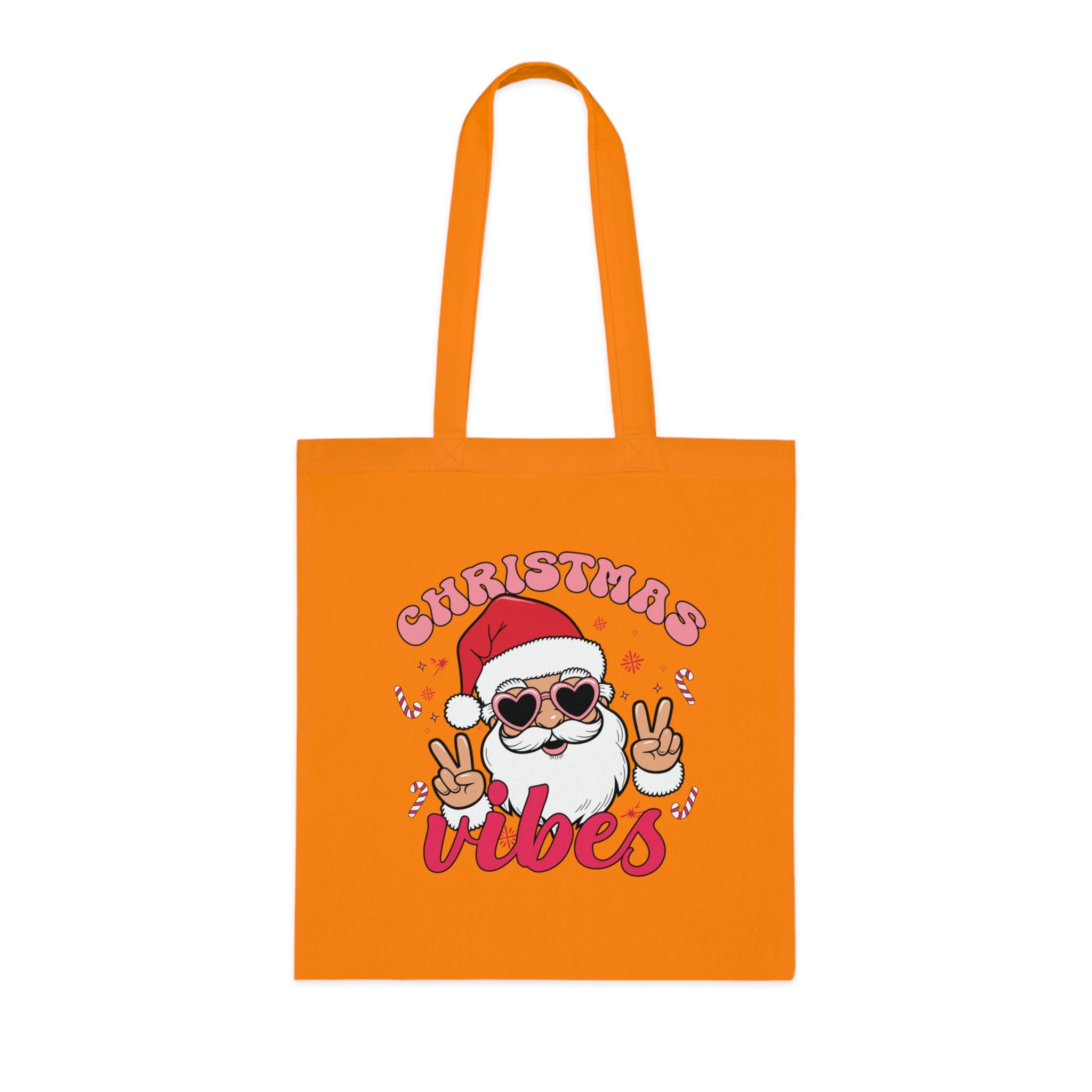 Christmas Vibes Cotton Tote Bag — Santa Peace Sign Holiday Market Tote