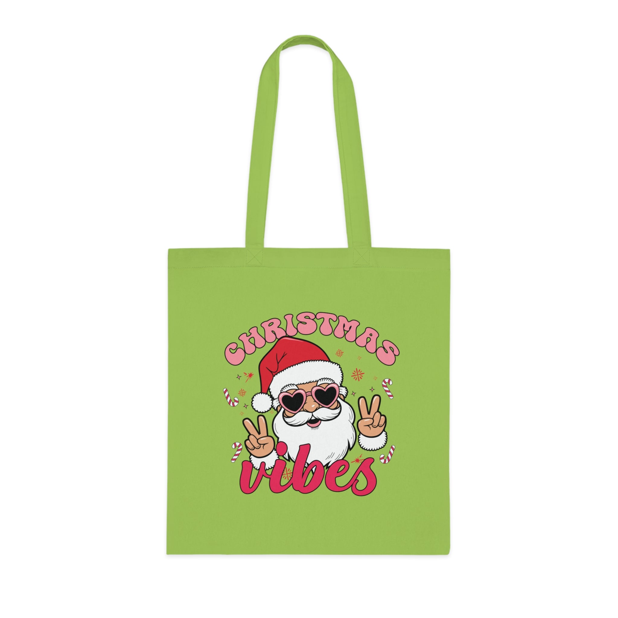 Christmas Vibes Cotton Tote Bag — Santa Peace Sign Holiday Market Tote